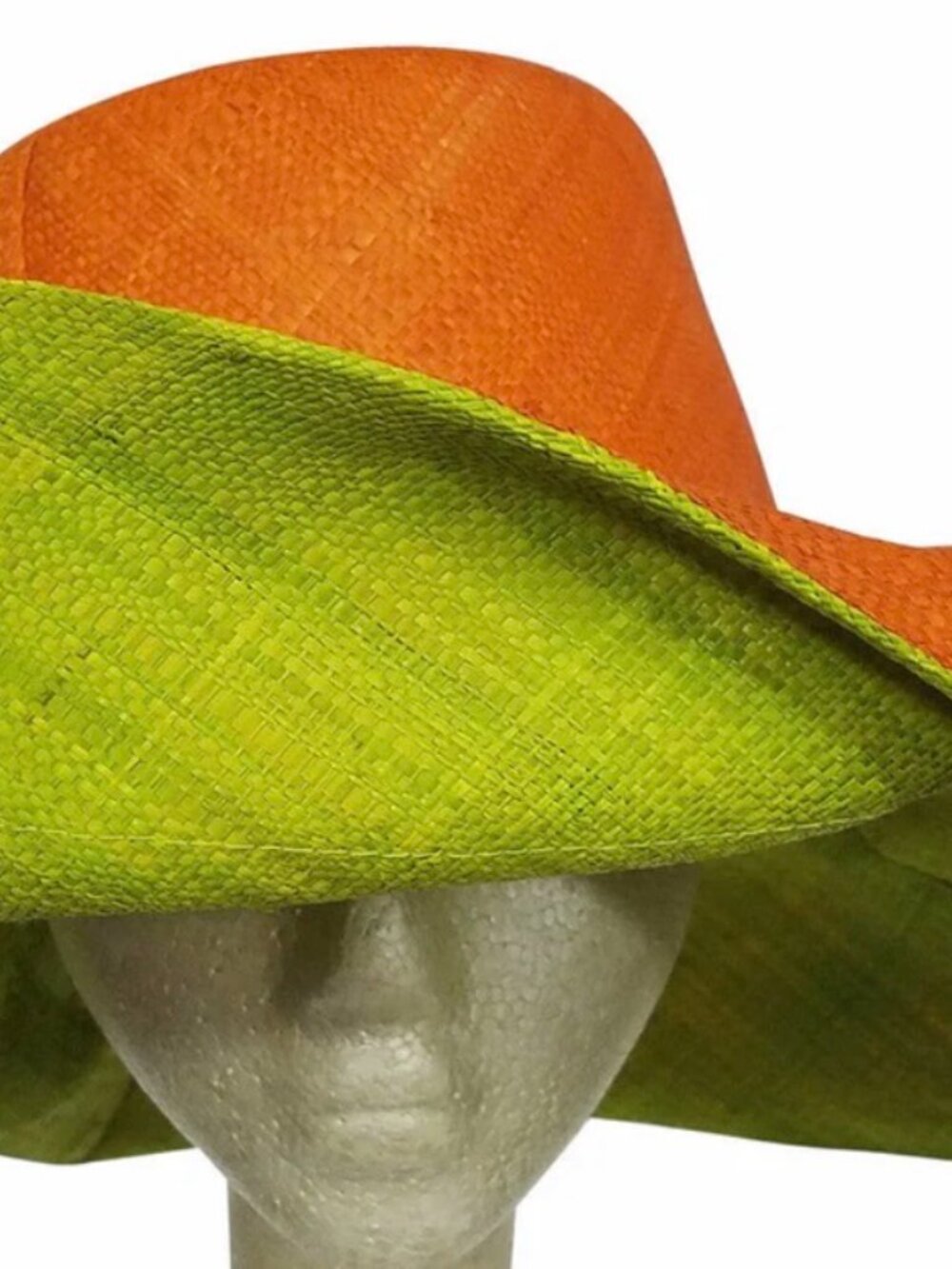 Hand Woven Madagascar Big Brim RAFFIA Sun Hat Pink & Neon Green Sz XL 23.5" - Picture 4 of 12